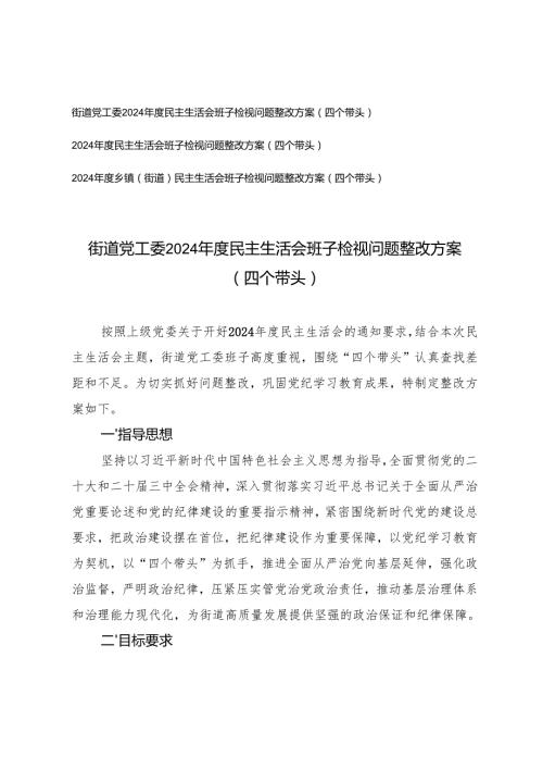 2篇 2025年民主生活会班子检视问题整改方案（四个带头）.docx