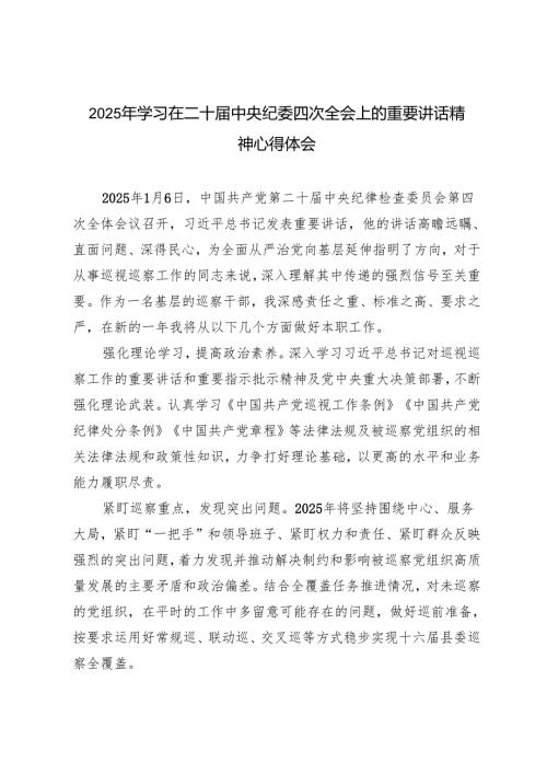 党员干部、科员2025年学习在二十中央纪委四次全会上的重要讲话精神心得体会.docx