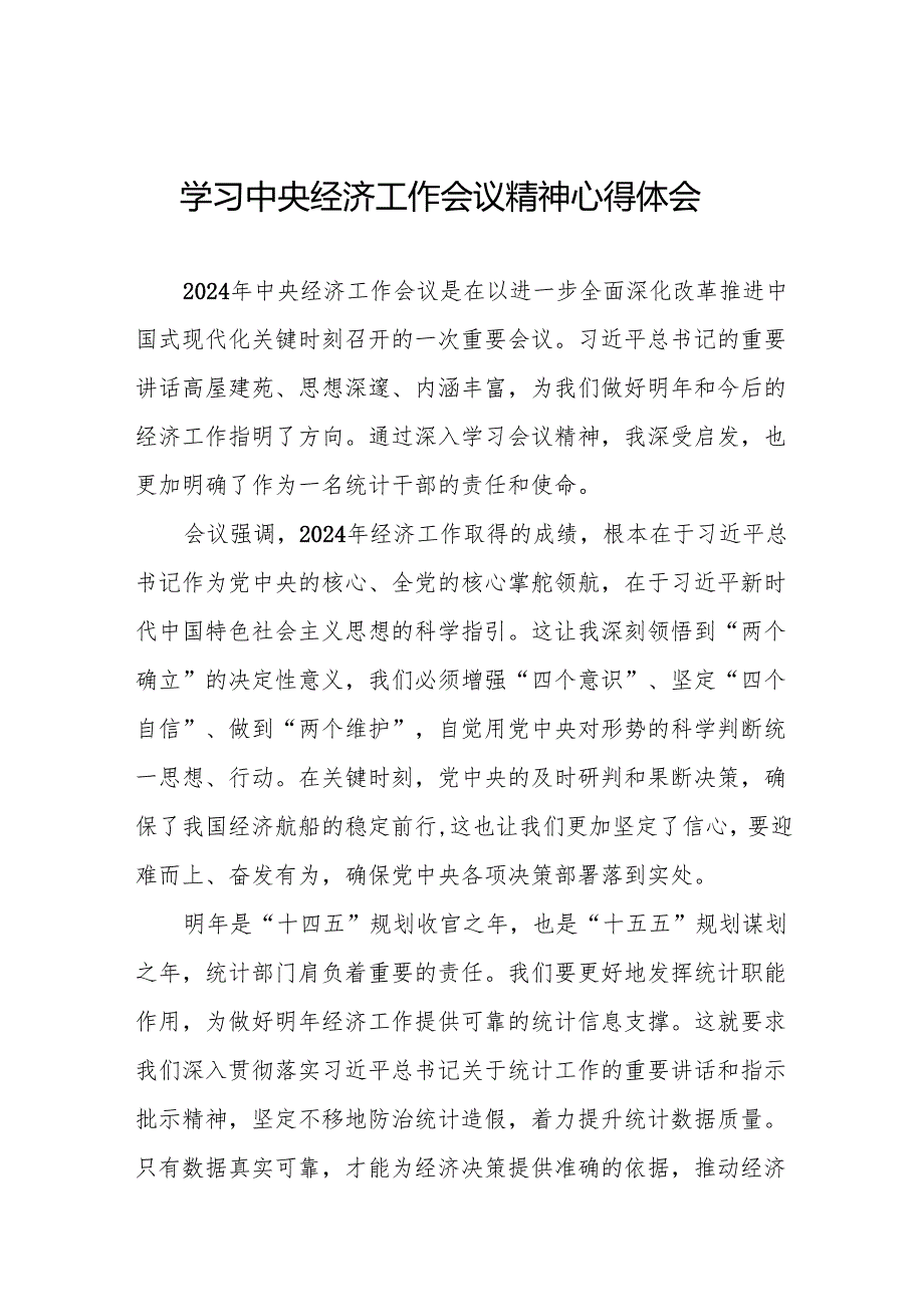 统计所学习贯彻2024年中央经济工作会议精神心得体会3篇.docx_第1页