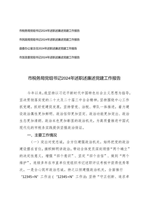 市税务局、民政局、县委办公室、发改委党组书记2024年述职述廉述党建工作报告.docx