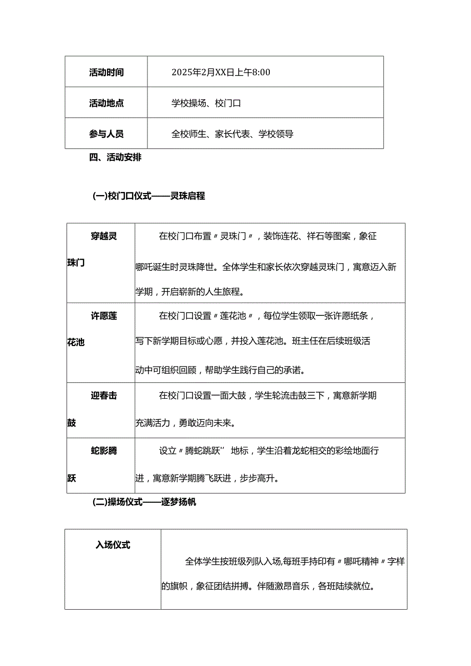 2025年季开学典礼活动方案——2025年季学期学校开学典礼活动方案——巳蛇纳福启新程风化雨育芳华、少年无畏凌云志扶摇直上入云苍.docx_第2页