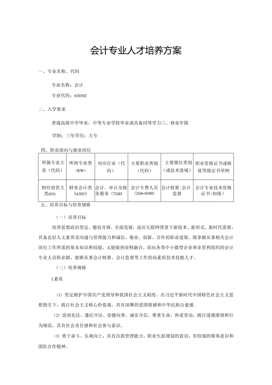 职业技术学院会计专业（三年制）人才培养方案.docx_第1页