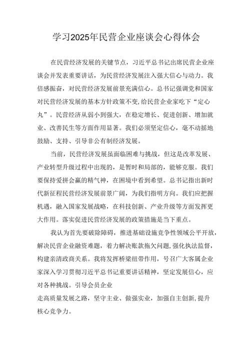 2025年私营企业学习《民营企业座谈会》个人心得感悟 （12份）.docx
