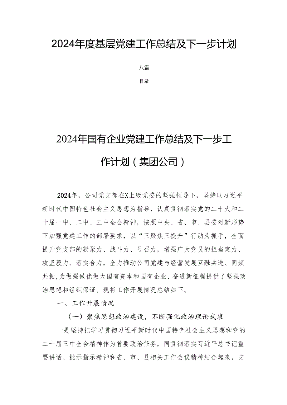 2024基层党建工作总结及下一步计划六篇.docx_第1页