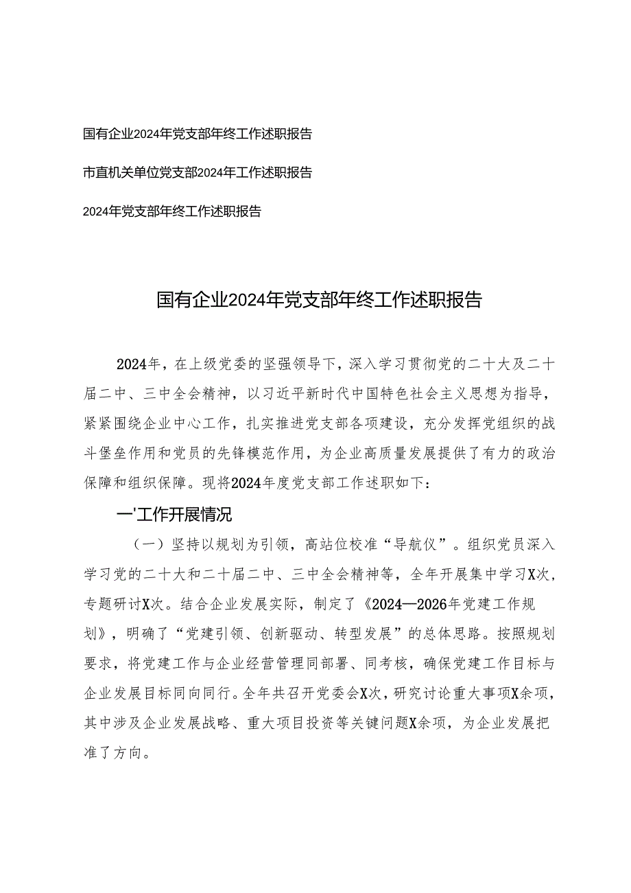 2025年3篇 党支部2024年年终工作述职报告.docx_第1页