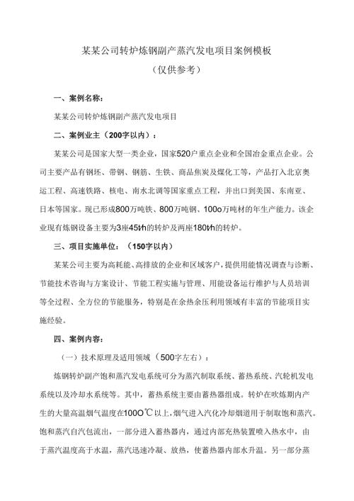 某某公司转炉炼钢副产蒸汽发电项目案例模板（）.docx