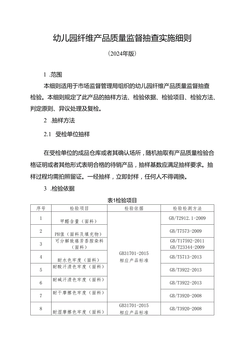 幼儿园纤维产品质量省级监督抽查实施细则.docx_第1页