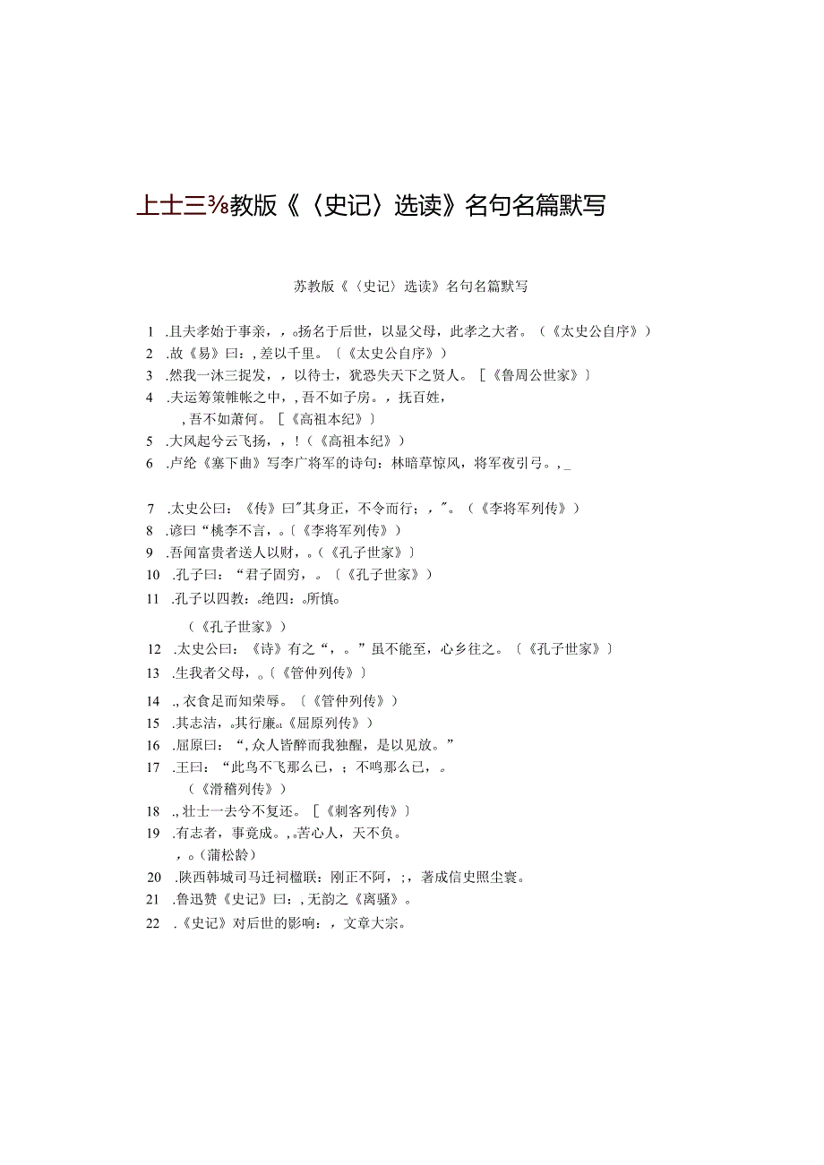 苏教版《〈史记〉选读》名句名篇默写.docx_第1页