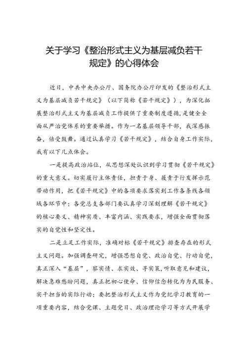 关于《整治形式主义为基层减负若干规定》学习感悟9篇.docx