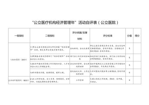 “公立医疗机构经济管理年”活动自评表（公立医院）.docx