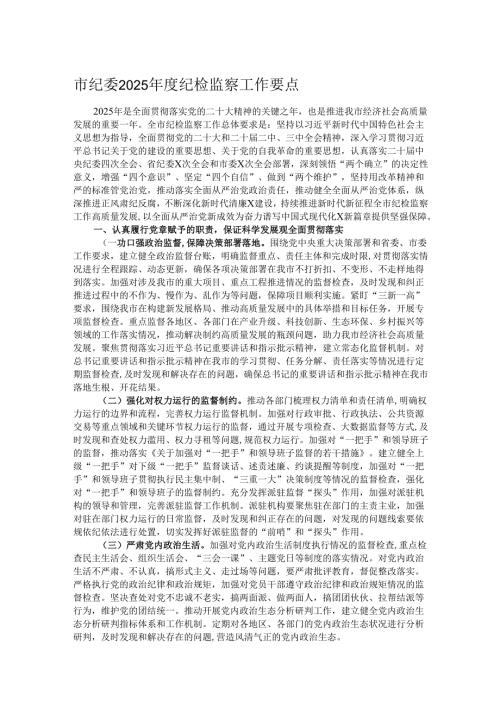 市纪委2025纪检监察工作要点.docx