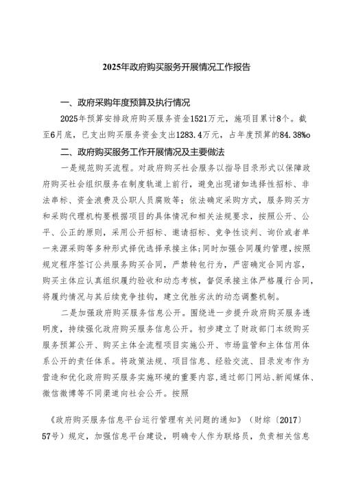 （9篇）2025年政府购买服务开展情况工作报告详细.docx
