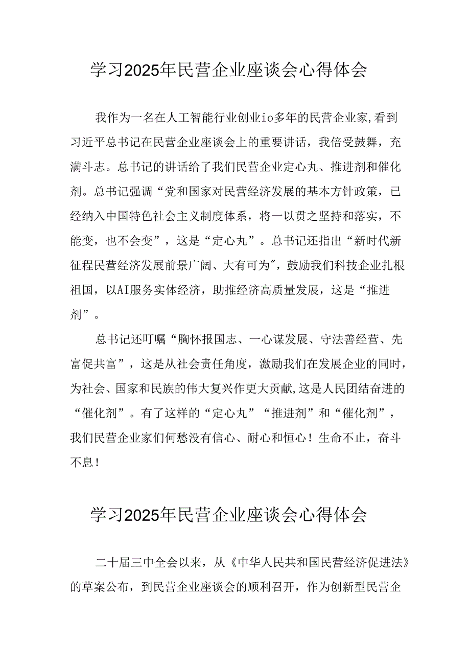 2025年私营企业学习民营企业座谈会个人心得体会 （10份）.docx_第1页