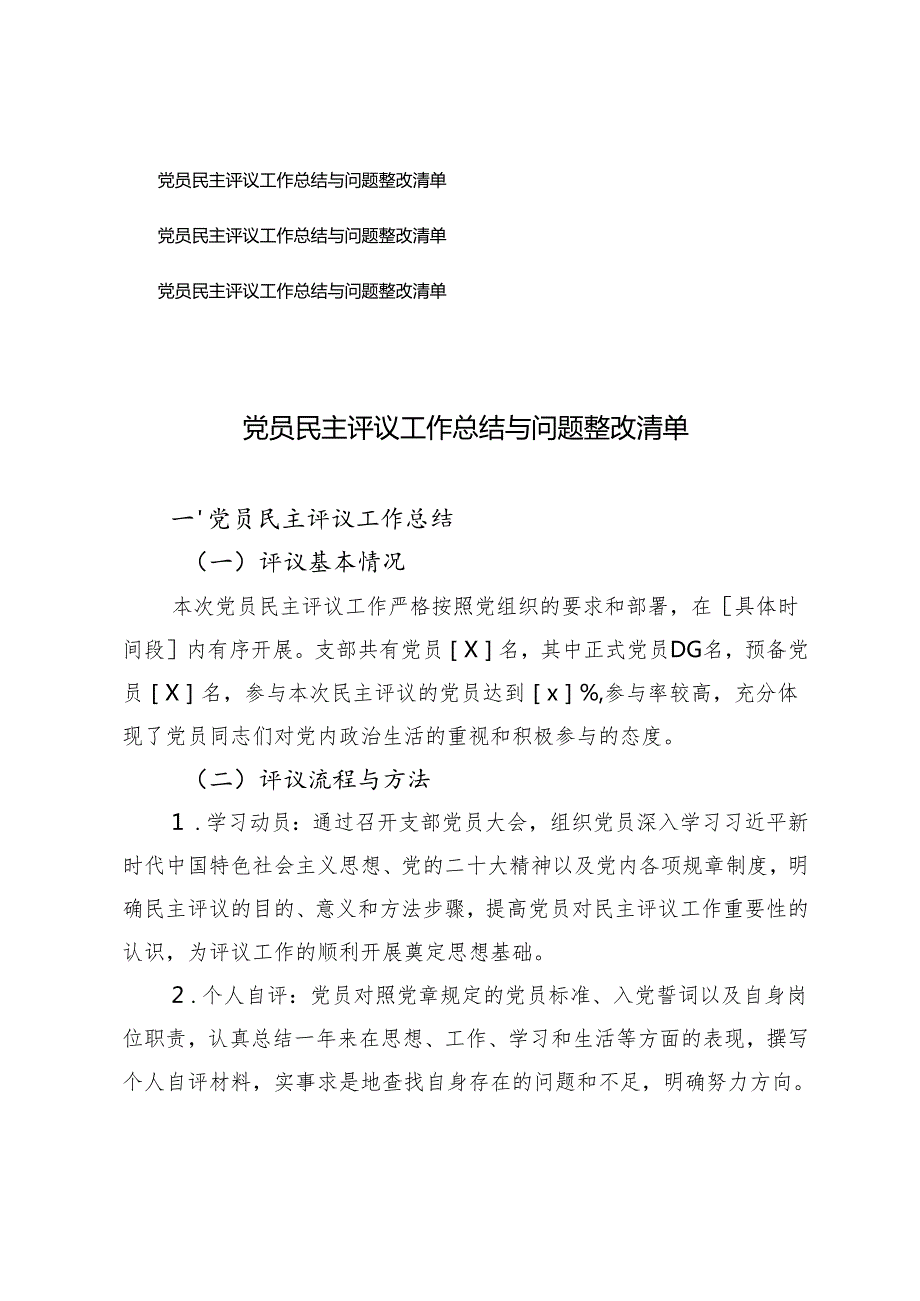 3篇 2025年党员民主评议工作总结与问题整改清单(1).docx_第1页