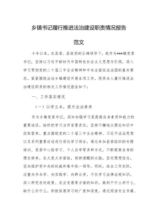 乡镇书记履行推进法治建设职责情况报告范文.docx