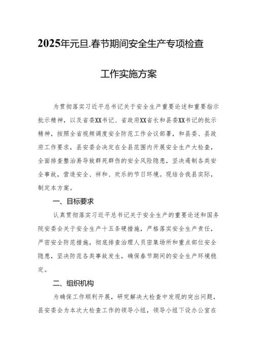 2025年《元旦、节期间安全生产专项检查》工作方案 （3份）.docx