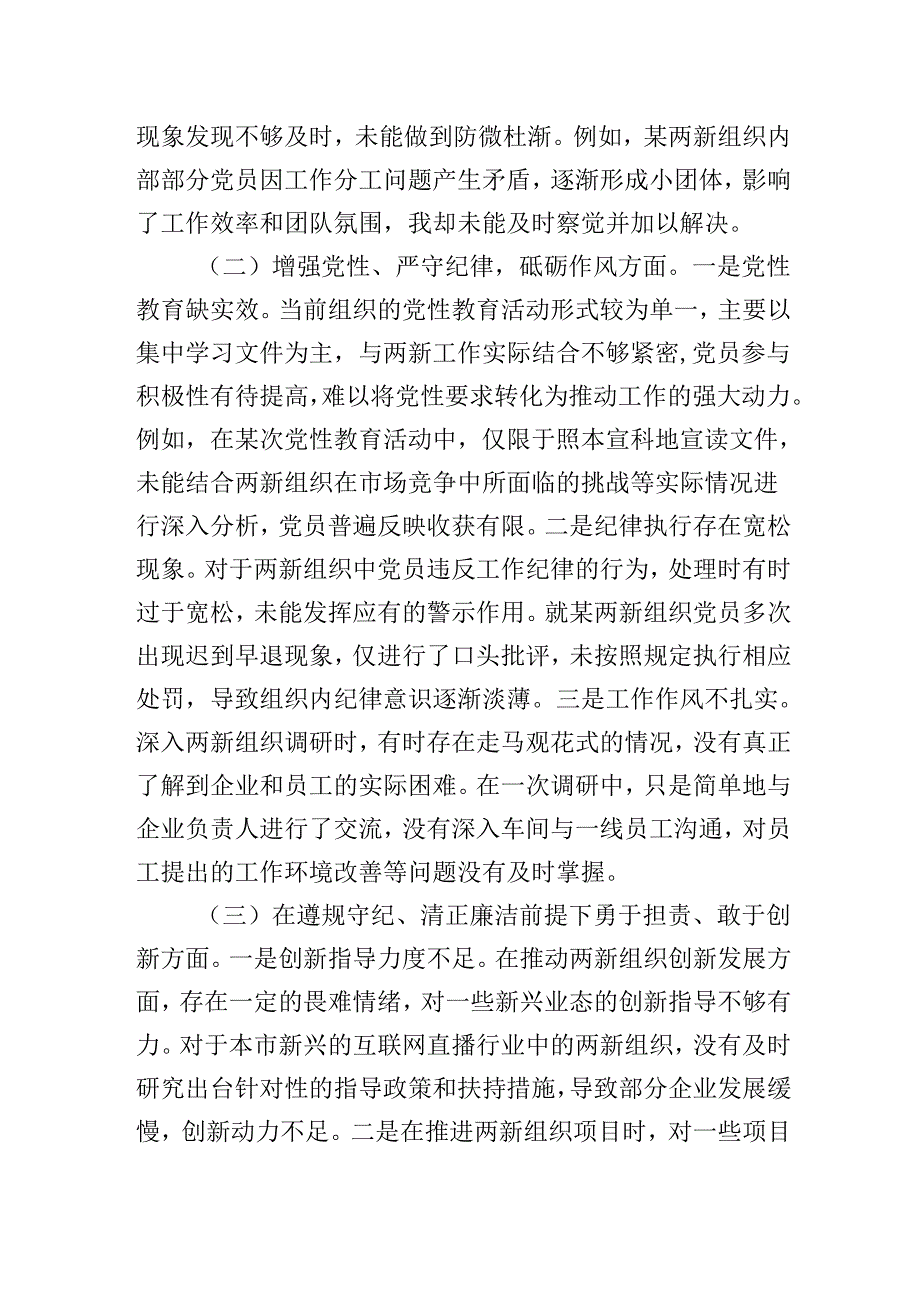 两新党工委党支部书记20242025年组织生活会个人对照检查发言材料（围绕“四个带头）.docx_第2页
