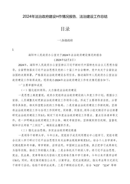 2024总结∣法治政府：2024法治政府建设工作情况报告、法治建设工作总结（25篇）.docx