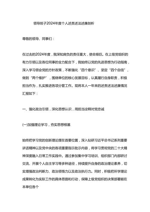 领导班子 2024 个人述责述法述廉剖析.docx