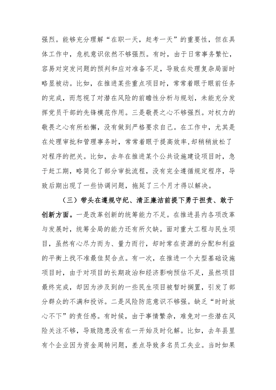 最新县委书记2024民主生活个人四个带头检查材料（含反面案例剖析）word范文.docx_第3页