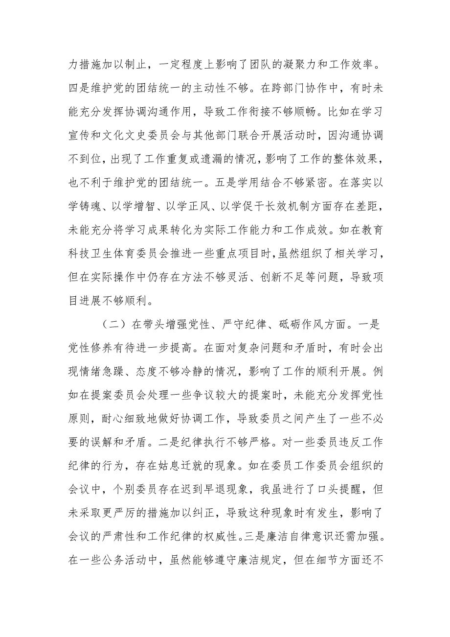 政协副主席2024民主生活个人四个带头检查材料发言材料范文两篇.docx_第2页