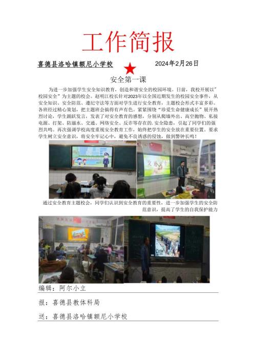 喜德县洛哈镇额尼小学校2024年季学期开学第一课简报.docx