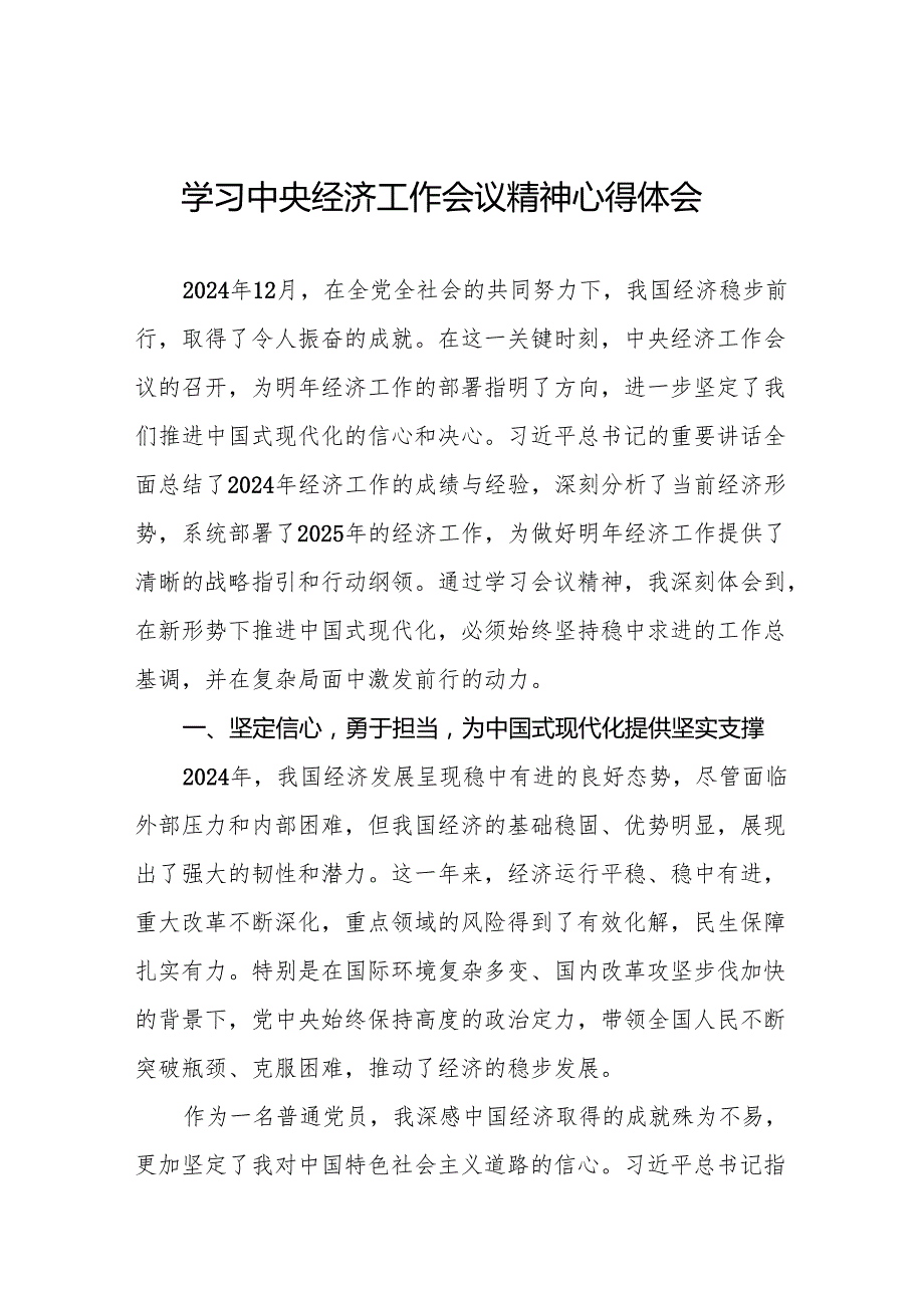 (最新)学习2024年中央经济工作会议精神的心得体会4篇.docx_第1页