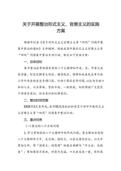 关于开展形式主义官僚主义集中整治专项行动的实施方案6篇.docx