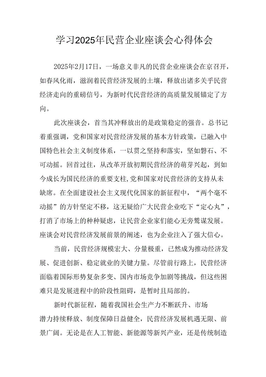 民营企业2025年学习民营企业座谈会个人心得体会 合计6份.docx_第1页