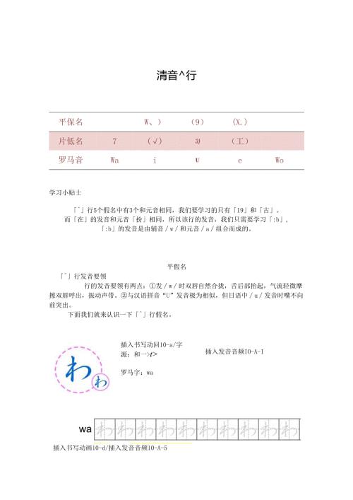 《基础日语》10. 清音わ行云教材文本.docx