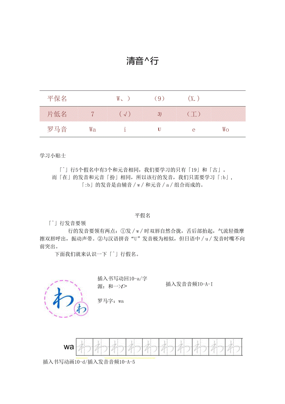 《基础日语》10. 清音わ行云教材文本.docx_第1页