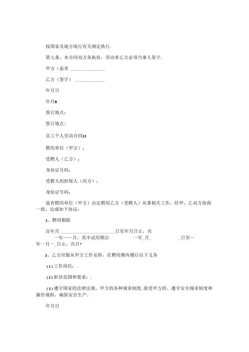 员工个人劳动合同.docx