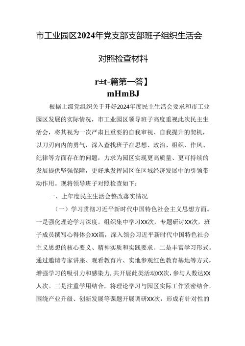 （2篇）市工业园区2024年党支部支部班子组织生活会对照检查材料.docx