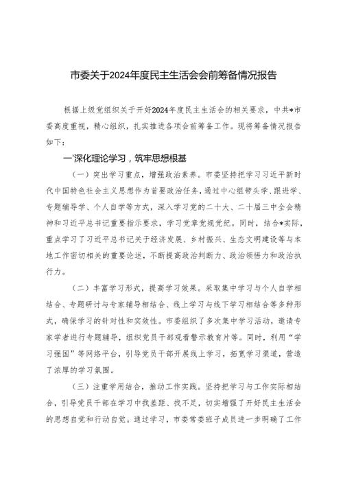 2025年市委关于2024民主生活会会前筹备情况报告.docx