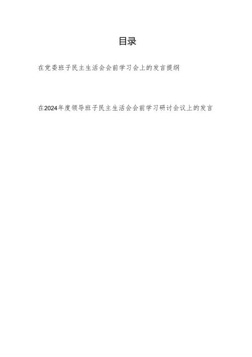 2024在党委班子民主生活会会前学习会上的发言提纲2篇.docx