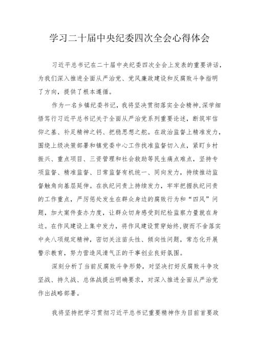 学习《二十中央纪委四次全会》个人心得体会 合计17份.docx