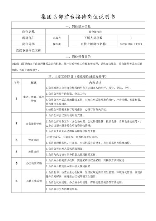 岗位说明书总裁办前台接待岗.docx