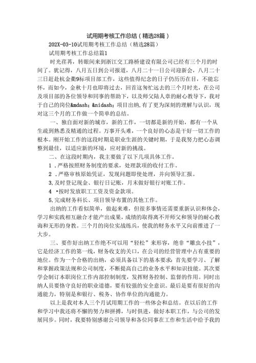 试用期考核工作总结（精选28篇）.docx