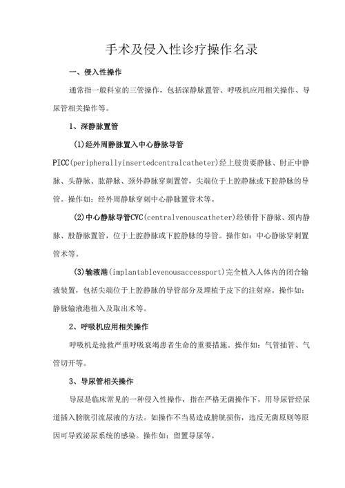 手术及侵入性诊疗操作名录.docx