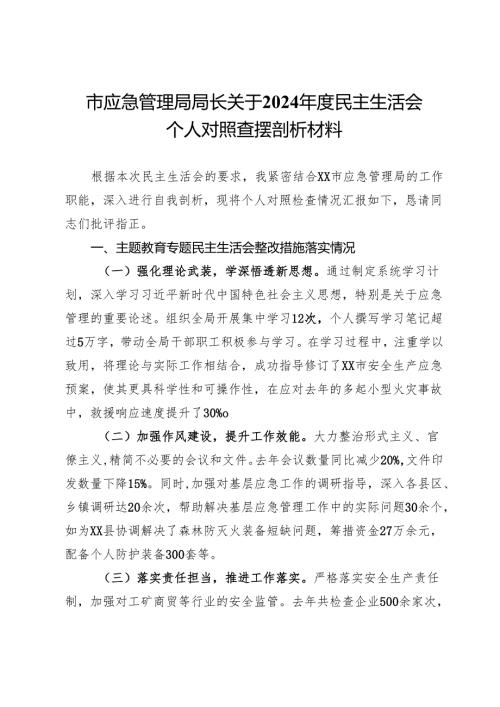 市应急管理局局长关于2024民主生活会个人对照查摆剖析材料.docx