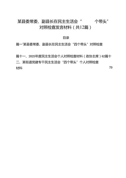 （12篇）某县委常委、副县长在民主生活会“四个带头”对照检查发言材料范文.docx