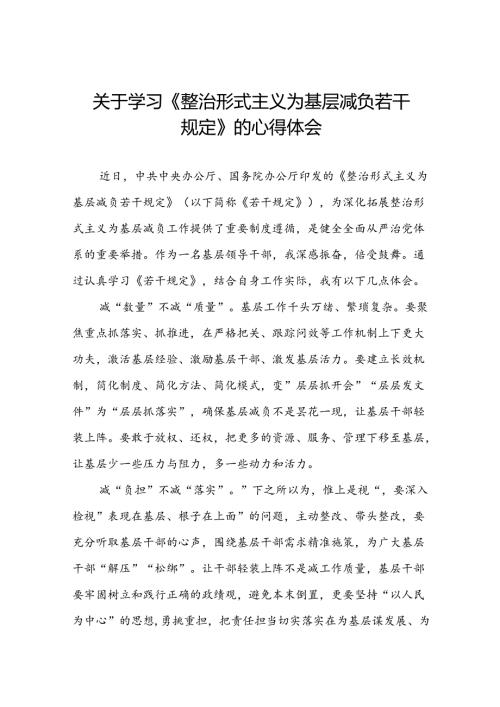 关于《整治形式主义为基层减负若干规定》学习感悟十篇.docx