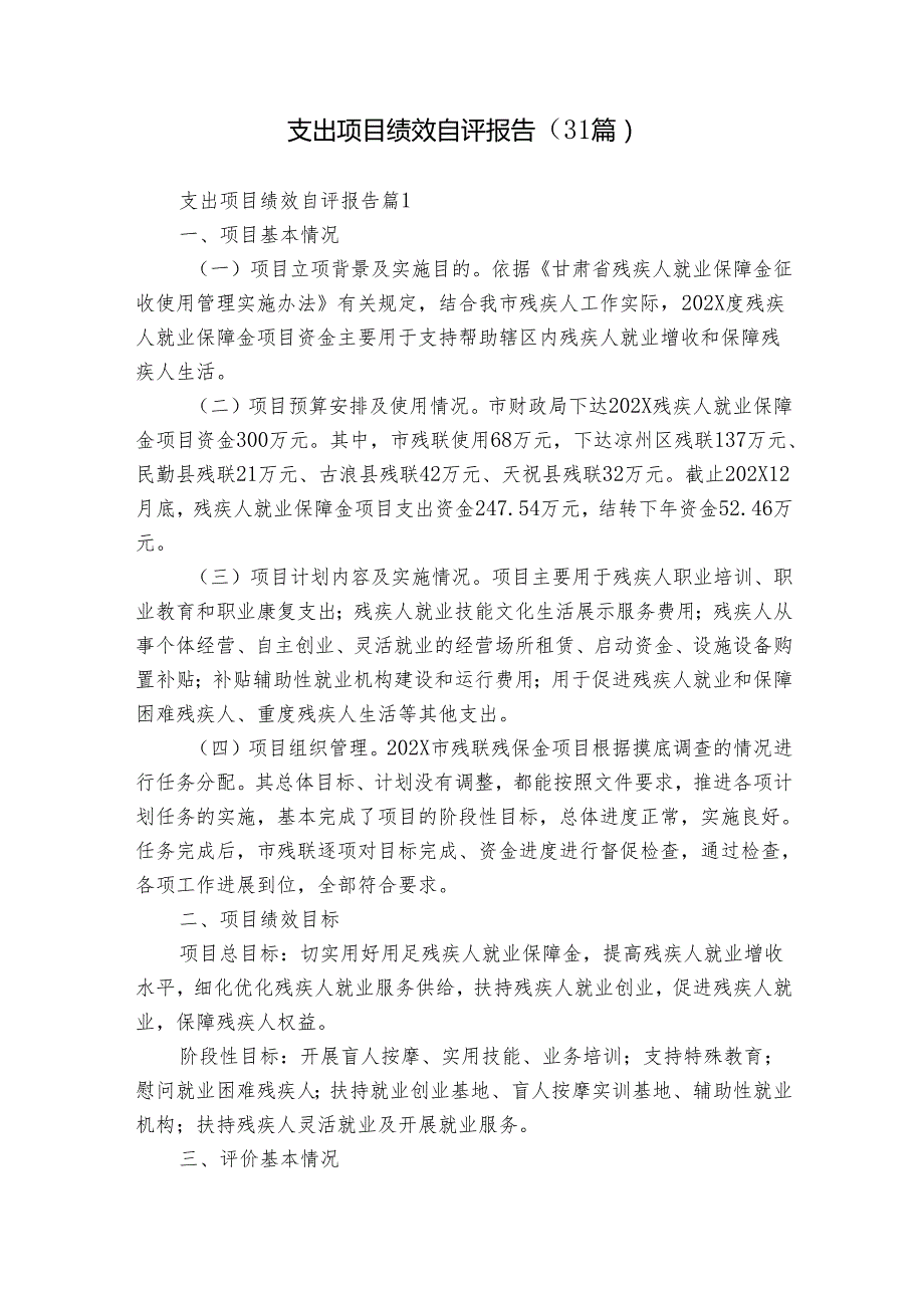 支出项目绩效自评报告（31篇）.docx_第1页
