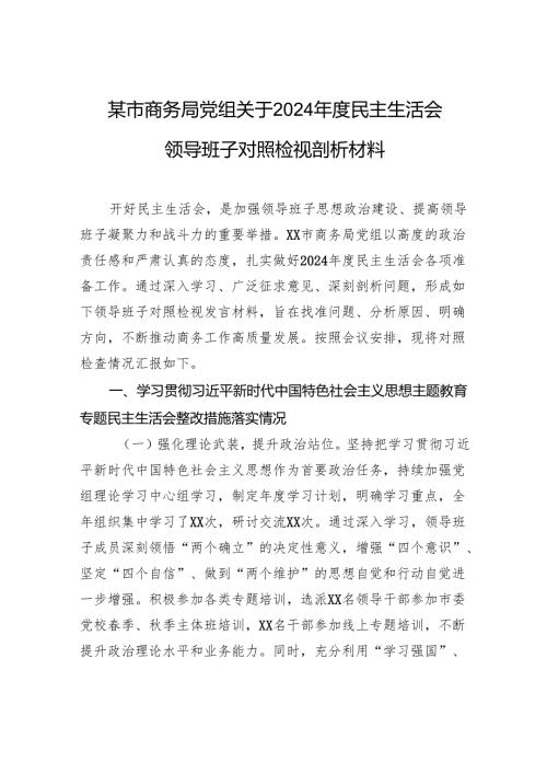 商务局党组关于2024民主生活会领导班子对照检视发言剖析材料.docx