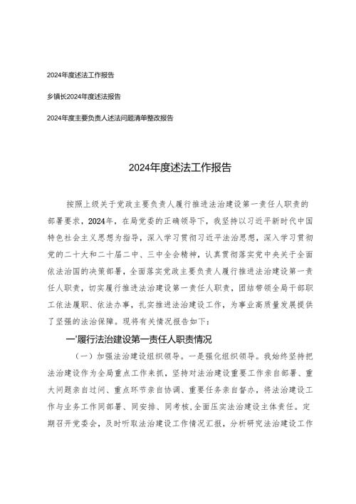 2篇 2024述法工作报告+2024主要负责人述法问题清单整改报告.docx