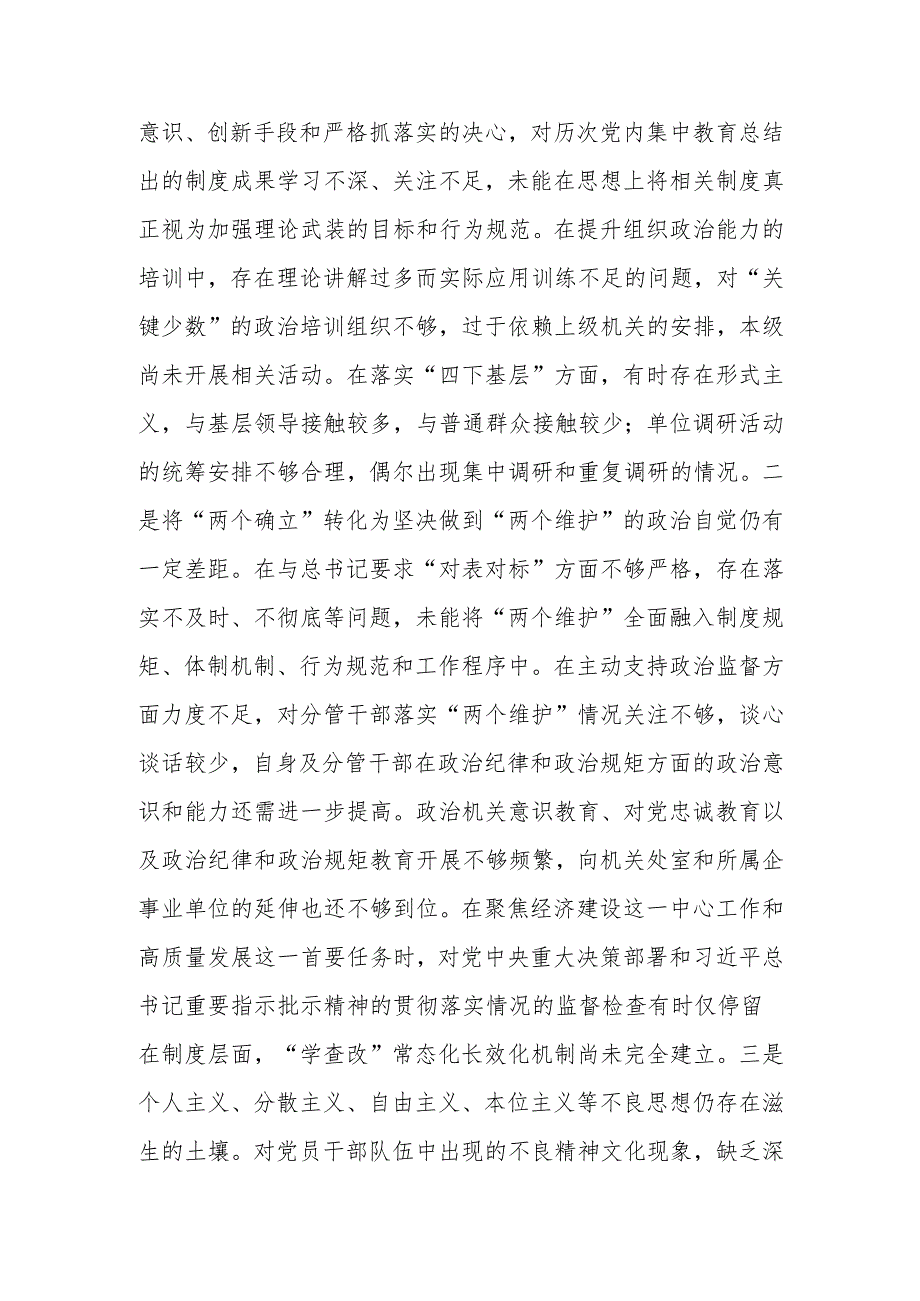最新党员干部2024年专题民主生活、组织生活检查发言材料（四个带头）范文两篇Word文档.docx_第2页