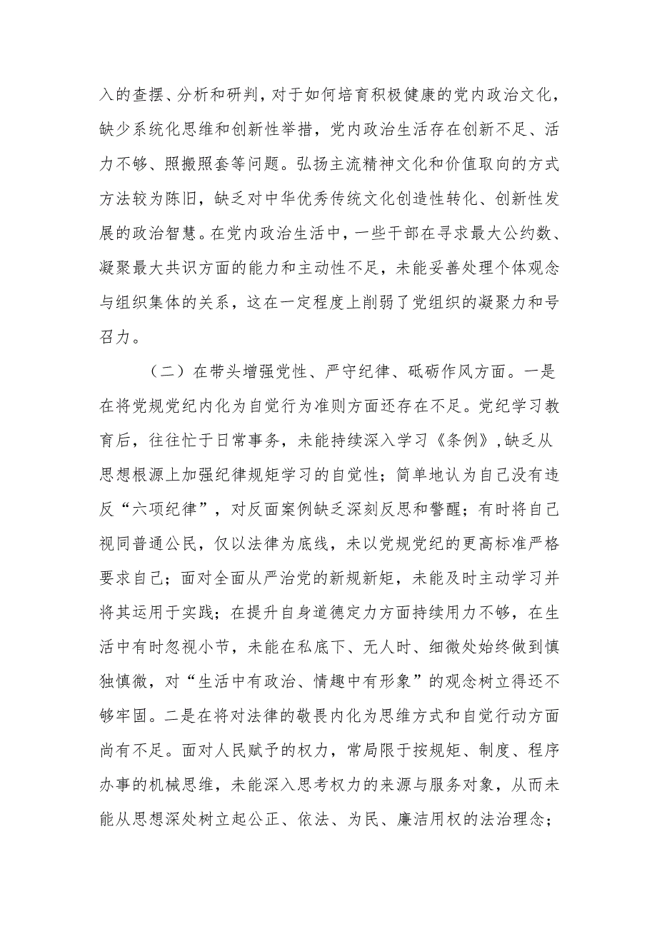 最新党员干部2024年专题民主生活、组织生活检查发言材料（四个带头）范文两篇Word文档.docx_第3页