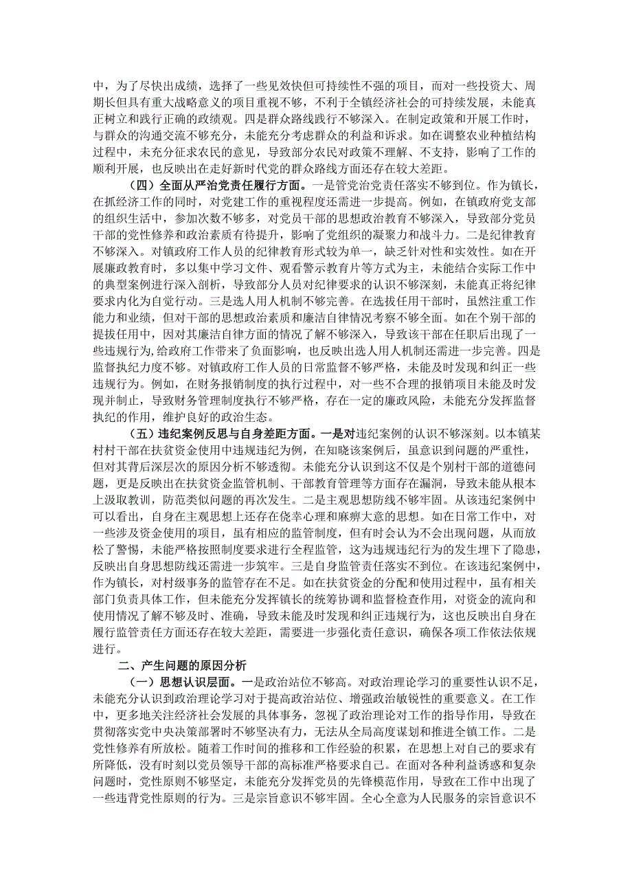 镇长关于2024民主生活会个人对照查摆剖析材料.docx_第2页