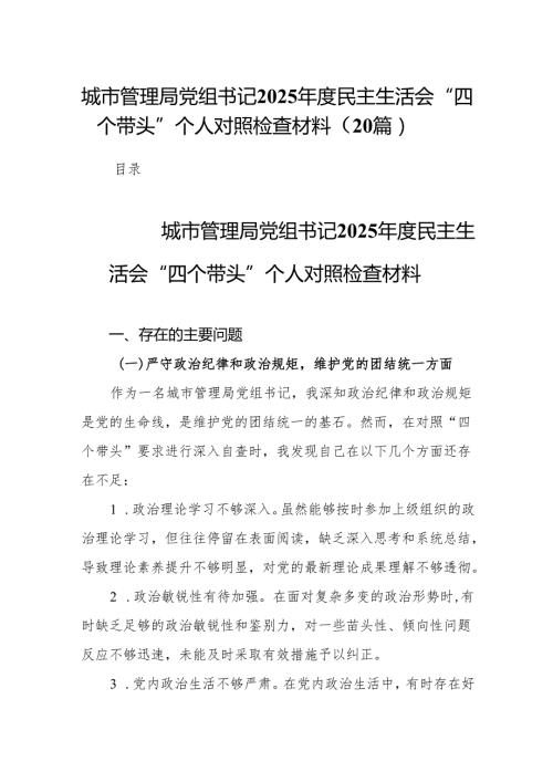 城市管理局党组书记2025民主生活会“四个带头”个人对照检查材料20篇.docx