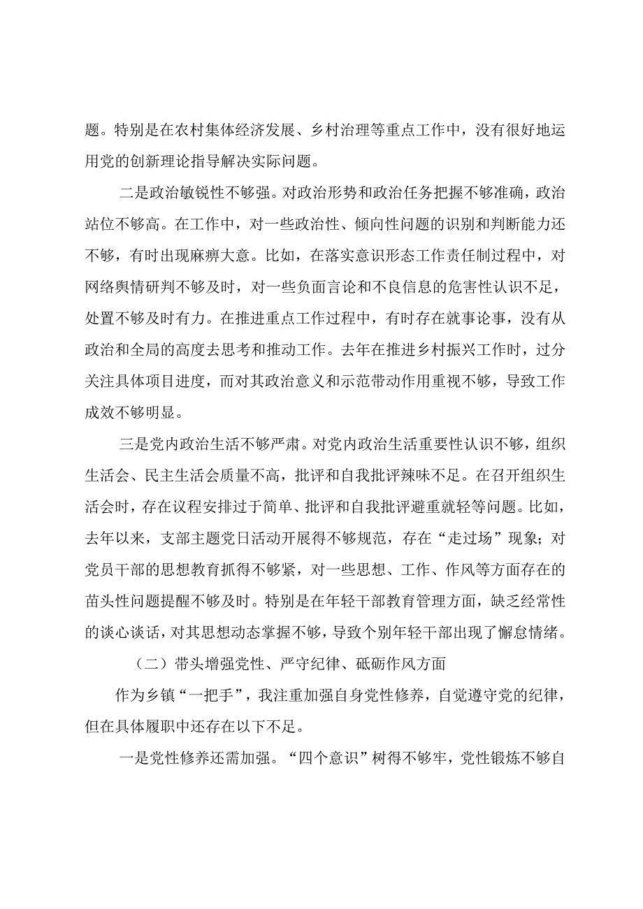 2025年民主生活会“带头增强党性、严守纪律、砥砺作风方面”等四个带头检视问题检视剖析检查材料.docx_第2页